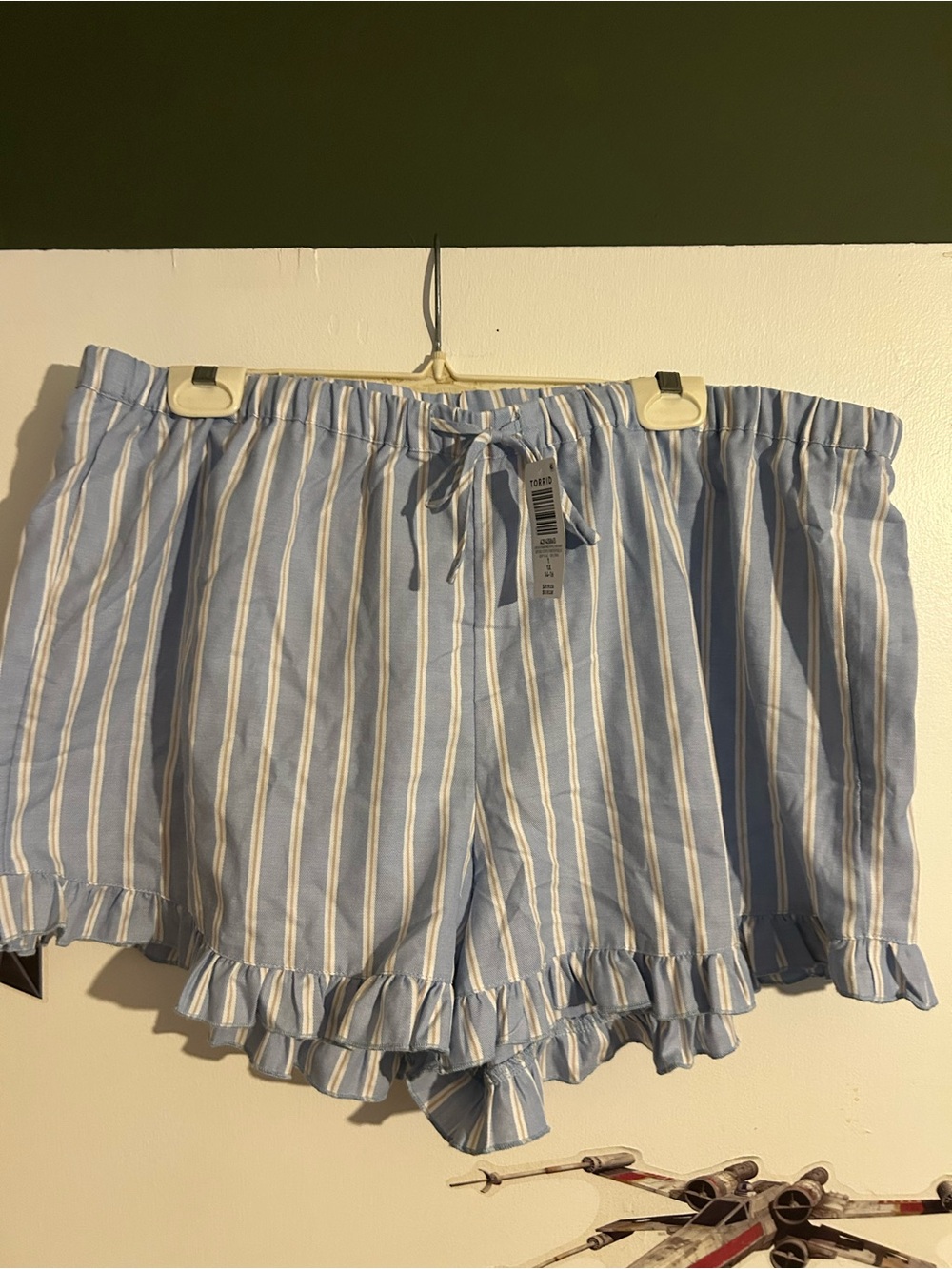 Lovesick light blue and white striped ruffle shorts NWT